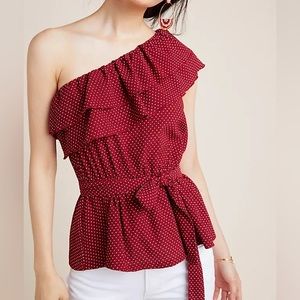 Maeve Burgundy Rita Ruffled Blouse